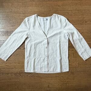 Vtg Jaclyn Smith Tan Linen Blend Blouse Size Small